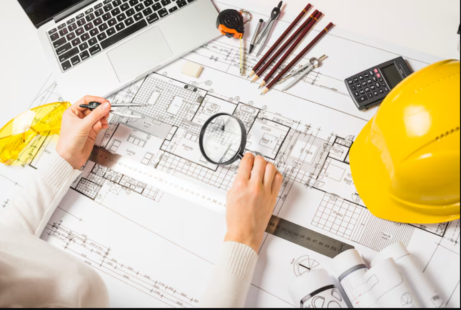 Architect making plan with loupe