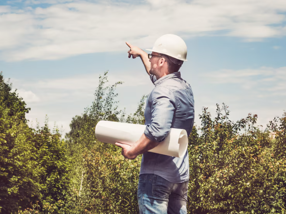 Man holding paper project in the park