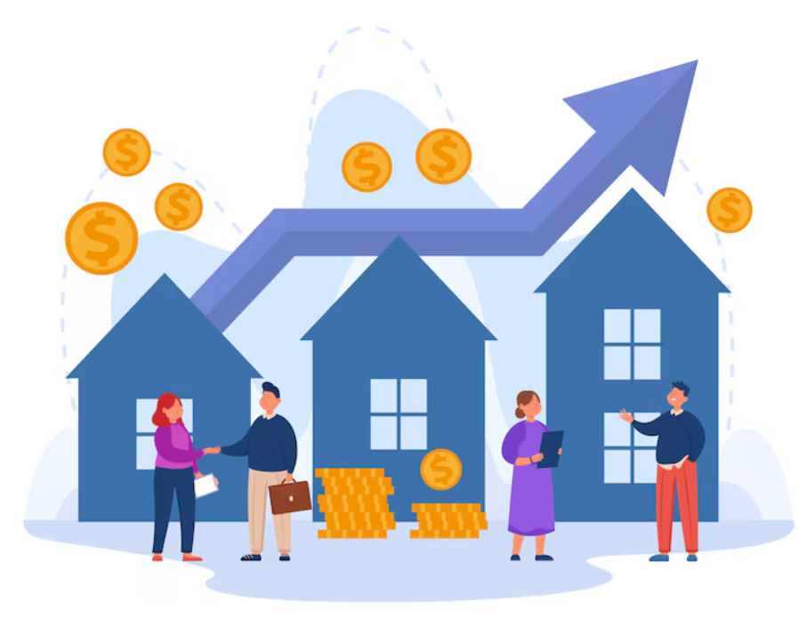 3d render image of houses with graph growing