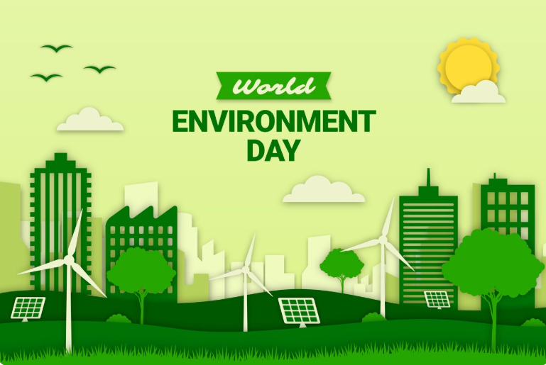 Paper style world environment day background showing sustainable cities