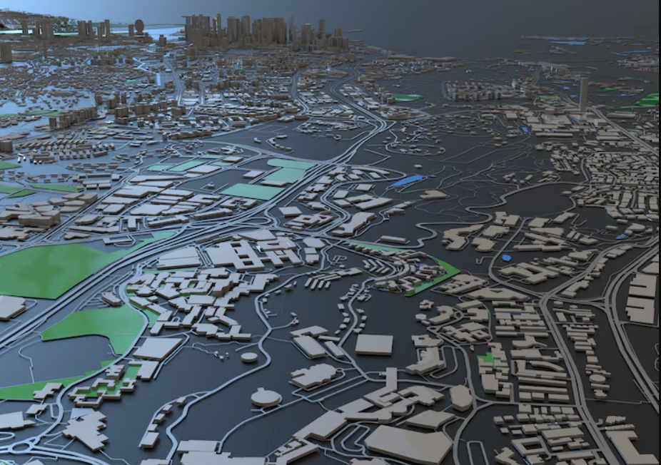 Big city top view. illustration in casual graphic design. fragment hong kong in article, Visualization Tools Land Consulting Services: Los Angeles