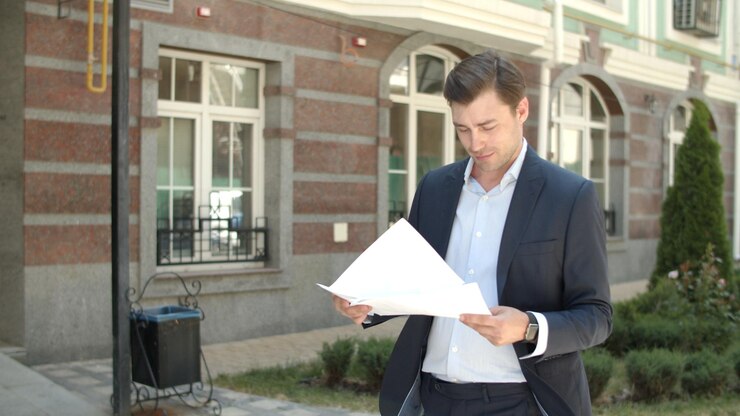 Closeup businessman walking to job man going to work with smile at street