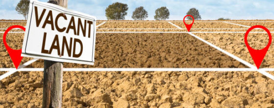 Plowed field with signboard and Vacant Land text - Land plot management - Real estate concept with a vacant land available for residential buildings construction, 2025 Density Bonus