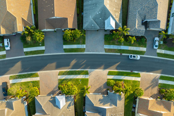 Wealthy neighborhood with expensive houses in southern Florida. Development of US premium housing market.