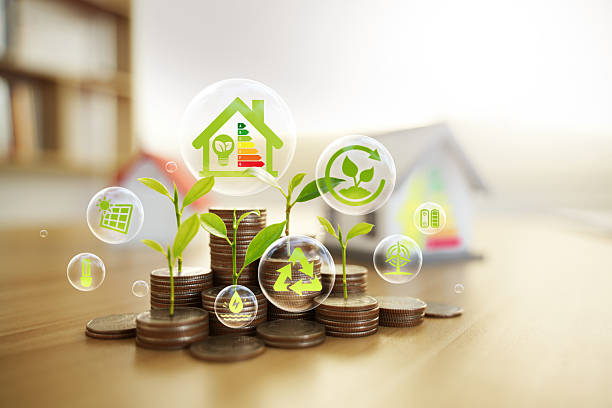 Energy-saving homes, energy efficiency concepts, eco-friendly home improvements, cost savings, low-energy eco-friendly homes, green handshake.