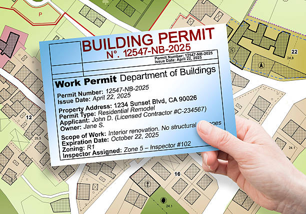 BUILDINGS PERMIT CONCEPT WITH GENERAL URBAN PLAN AND CADASTRAL MAP - Building activity and construction industry concept with building work permission
