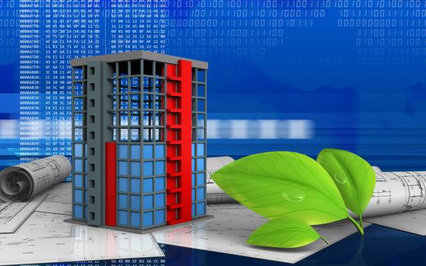 green building code 3d illustration of building construction over digital background
