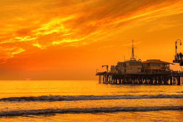 Scenic sunset from Santa Monica Pier in Los Angeles, California.