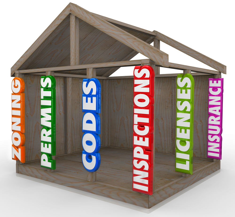 Wooden house frame new construction project beams zoning, permits, codes, inspections, 