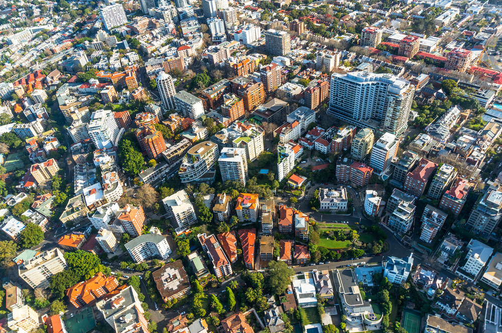 City neighborhood, suburb in the summer aerial