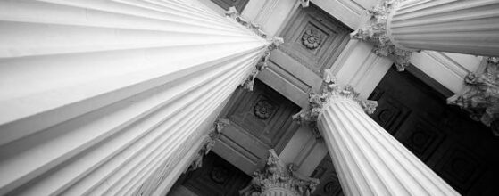 Columns at the entrance to the National Archives in Washington, DC